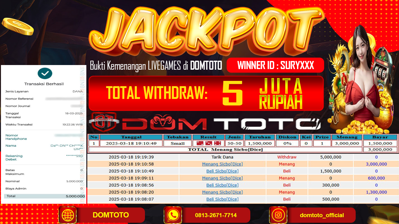 JACKPOT LIVEGAMES SICBO DICE 18 MARET 2025